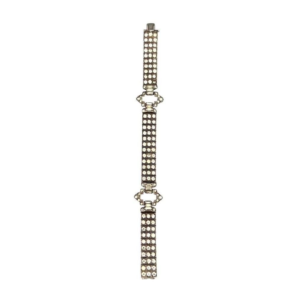 Antique Art Deco Sterling Silver Rhinestone Flexible Bracelet 7"L - Picture 2 of 10